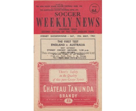 AUSTRALIA - ENGLAND 51   Programme, New South Wales v England (FA XI), 19/5/51 , a strong FA team toured Australia and this g