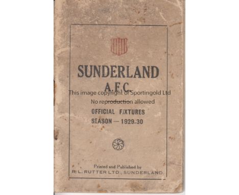 SUNDERLAND     Official fixtures and player portrait booklet 1929/30, rusty staple and slight wear on the cover.   Fair to ge