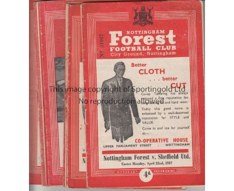 NOTTINGHAM FOREST    Collection of 65 Nottingham Forest home programmes, 4 x 56/7, 13 x 57/8 inc Leeds, Chelsea, Tottenham an