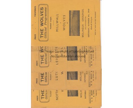 WOLVES   A collection of 6 Wolverhampton Wanderers home programmes from the 1945/46 season v Millwall, Leicester City, Luton 