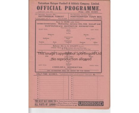 TOTTENHAM 1937-38   Twelve Tottenham Reserves home programmes, 1937/38, all different from the previous Lot, v Chelsea (ss), 