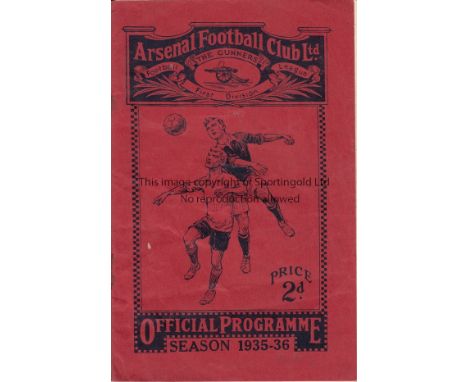 ARSENAL - DERBY 1935  Arsenal home programme v Derby, 9/11/1935, slight creasing, staple rusting, scorers noted.  Fair