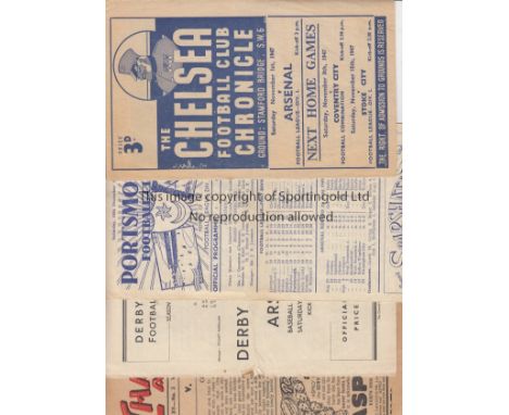 ARSENAL   Six Arsenal away programmes , all 40s, at Charlton 46/7 and 47/8, at Chelsea, Derby and Huddersfield , all 47/8 and