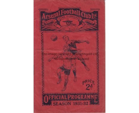 ARSENAL - LIVERPOOL 1931   Arsenal home programme v Liverpool, 28/11/1931, creased, no writing, slightly rusty staples.  Fair