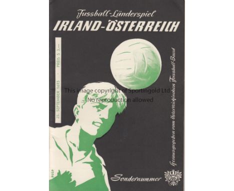 AUSTRIA - IRELAND 63   Austria home programme v Irish Republic, 25/9/63 in Vienna, European Championship Qualifier and a 0-0 