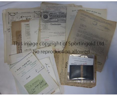 SWINDON TOWN      A collection of Pre-WWII ephemera including letters and receipt, newspaper articles plus a 1938/9 season ti