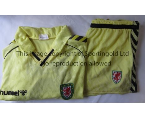 WALES          Possible match worn shirt used 1987-90 yellow with yellow and black chevrons on the long sleeves issued by Hum