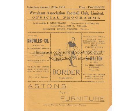 WREXHAM - NEW BRIGHTON   Wrexham home programme v New Brighton, 29/1/49, slight fold, no writing.  Generally good