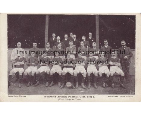 WOOLWICH ARSENAL        Black & white team group postcard 1903/4 with very slight wear on the corners and slightly marked on 