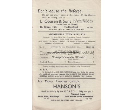 HUDDERSFIELD - GATESHEAD 1941   Huddersfield home programme v Gateshead, 15/11/41, four page issue and tribute paid to the vi