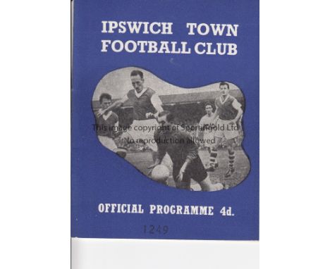 IPSWICH - TOTTENHAM  Full size Ipswich home Reserves programme v Tottenham, 8/10/60.   Good