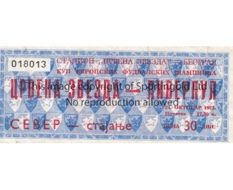 RED STAR - LIVERPOOL 1973   Match ticket Red Star Belgrade v Liverpool, 24/10/73, European Cup. Slight creases.  Generally go
