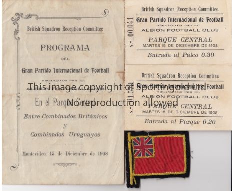 1908 URUGUAY v GREAT BRITAIN       (British Military Select X1) played 15 December 1908 at Parque Central Estadio (Home of Al