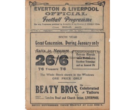 ENGLAND TRIAL 1910     Everton/Liverpool joint programme covering England Trial match 24/1/1910 at Anfield, Liverpool, Whites