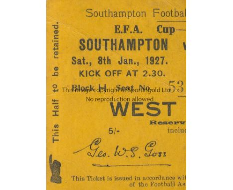 SOUTHAMPTON - NORWICH 1927   Match ticket, Southampton v Norwich, 8/1/1927, FA Cup. Southampton won 3-0 and went on to reach 