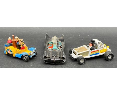 Corgi Toys Batmobile (Poor), Corgi Penguinmobile (Good) and Corgi Juniors Whizzwheels Popeye Paddle-wagon (Fair)(300g)Play-wo