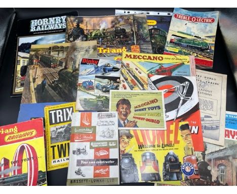 A collection of Catalogues from Triang, Dinky, Hornby, Lionel, Meccano and others as shown(3200g)includes Dinky Toys No.8 197