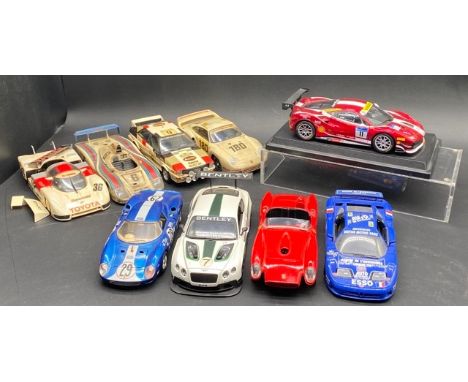 5 Burago 1:24, To Include -  Ferrari 488 Challenge (Formula Racing 2017) set to a display base, Bugatti 11GEB (1991), Ferrari