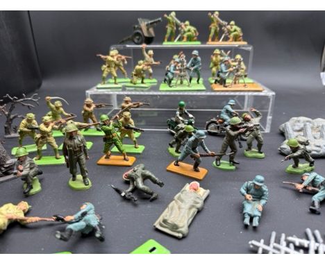 43 Britains Deetail Plastic German, British, US and Japanese&nbsp;Army Troops &amp; Scenery. (1100g).. Condition Report: - Po
