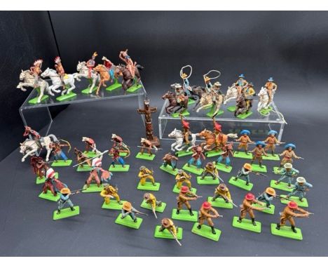 Britains 1971 Deetail Metal based Cowboys and Indians Plastic Figures. (48). Condition Report: - Fair - Good
