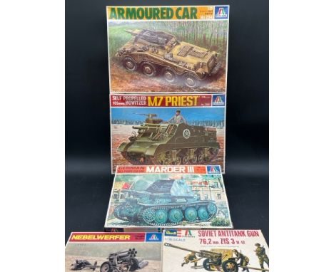 5 Italaerei and Iteleri 1:35 scale military kits(1100g)Italerei No.206 M7 "Priest" Self propelled Howitzer 105mm - appears co