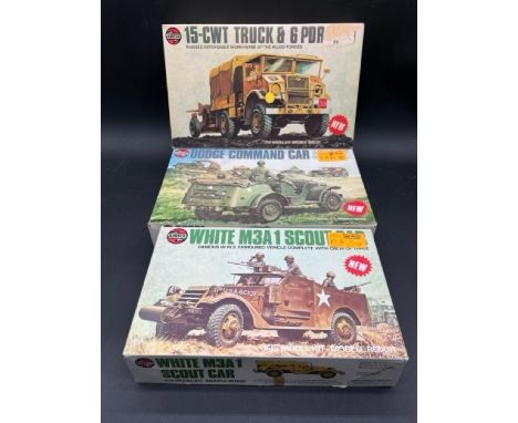 Three 1:35 scale Airfix military kits(950g)Airfix 8367 Series 8 15-CWT Truck and 6 PDR Gun with sealed contents as shownAirfi