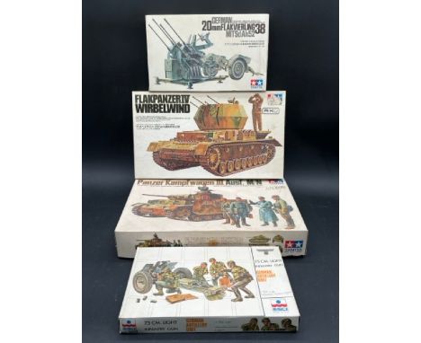Four 1:35 scale Military model kits(950g)Tamiya No.MM185-900 Flakpanzer IV Wirbelwind - Sealed bag with instructions as shown