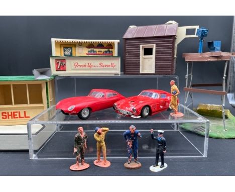 Triang Scalextric spares/repair Lot of two cars, Trackside buildings, figures and barriers(1200g)includes Ferrari GT 250 Berl