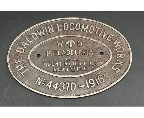 Replica Baldwin Locomotive Works Worksplate No.44370 - 1916(1700g)Cast metalFootnote:This Baldwin Locomotive Works plate at t