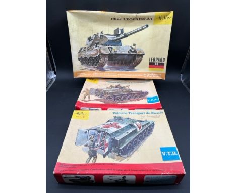 Three Heller 1/35 scale military kits - Made in France(1700g)Heller 823 Char Leopard A4 sealed components and instructions, t