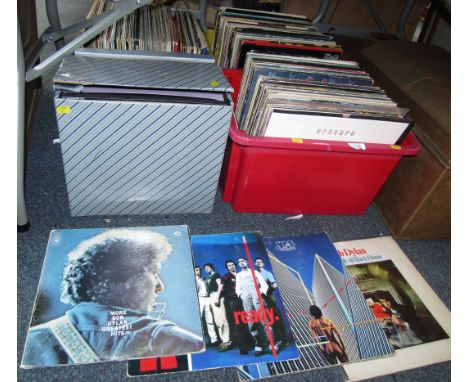 A quantity of records, to include Bob Dylan, Status Quo and others. (4 boxes) 