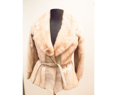 Ladies vintage suede and mink trimmed belted jacket - approx size 10/12