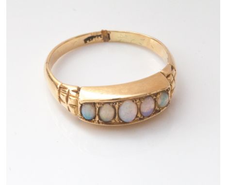 5 stone opal half hoop ring, un-marked, ring size K