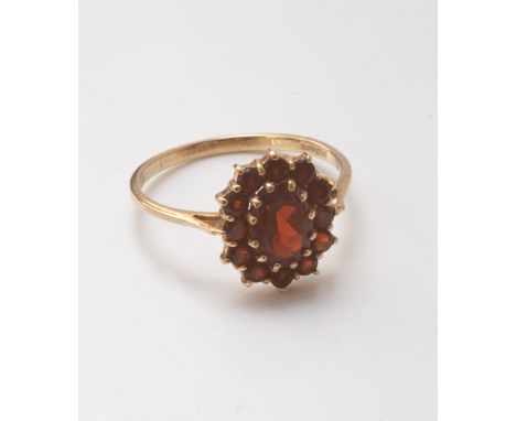 9ct yellow gold oval garnet cluster ring 