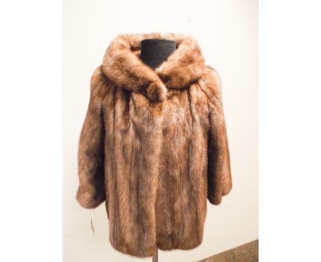 Brown mink 3/4 length sleeve box jacket with single mink button fastening approx size 14