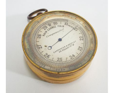 Carpenter and Westley compensated pocket barometer in brass case 
