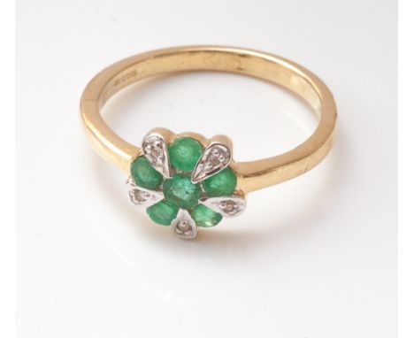 9ct yellow gold emerald and diamond cluster ring
