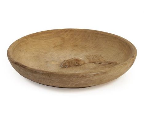 Workshop of Robert Mouseman Thompson (Kilburn): An English Oak Fruit Bowl, tooled interior and exterior, with carved mouse tr