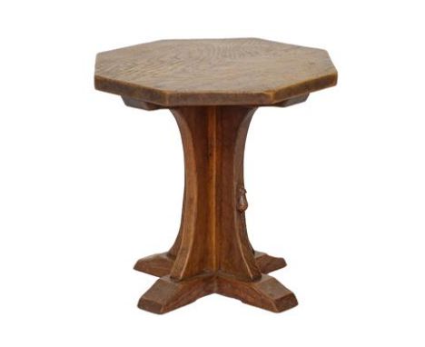 Robert Mouseman Thompson (1876-1955): An English Oak Octagonal Coffee Table, on a cruciform base, with carved mouse trademark