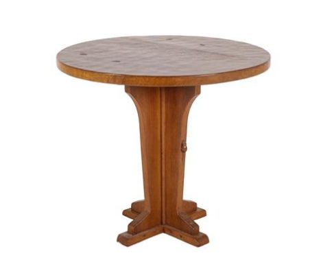 Workshop of Robert Mouseman Thompson (Kilburn): An English Oak Octagonal Side/Pub Table, on cruciform base, with carved mouse