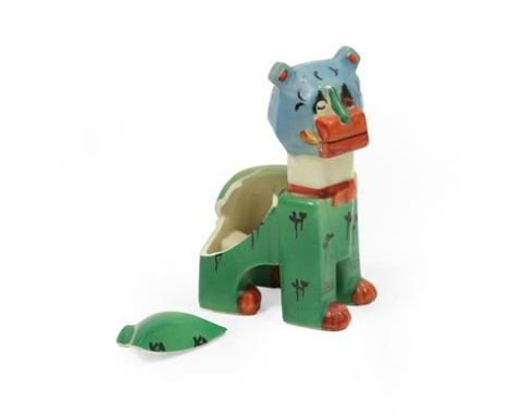 An English Pottery ''Louis Wain'' ''Haw Haw'' Model of a Futurist Cat, design registered 1914, modelled seated smoking a pipe