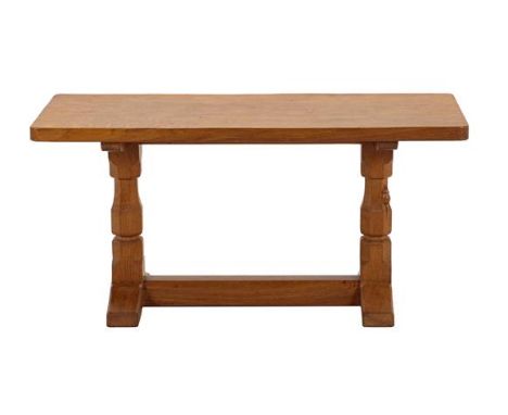 Workshop of Robert Mouseman Thompson (Kilburn): An English Oak 3ft Refectory Coffee Table, the rectangular top on two octagon