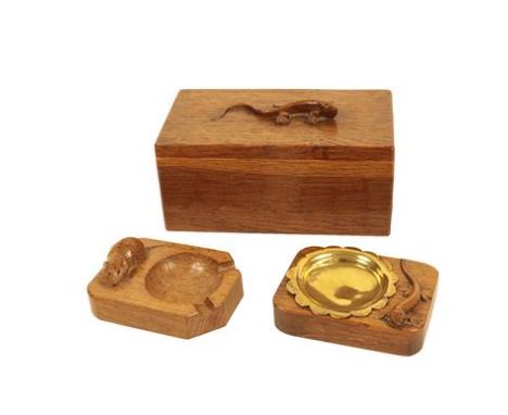 Lizardman: Martin Dutton (Huby): An English Oak Trinket Box and Cover, of rectangular form, the cover with carved lizard trad