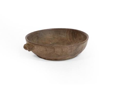 Robert Mouseman Thompson (1876-1955): An English Oak Fruit Bowl, tooled interior and exterior, with carved mouse trademark to