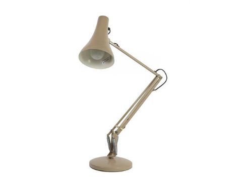 A 1950s Floor Lamp, red enamelled shade, on black lacquered three prong base, unmarked, 136cm high; and An Anglepoise Model 9