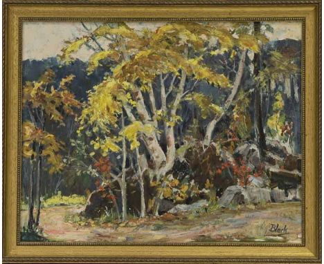 FRANK CHARLES BLACK (CANADIAN d 1988),
FALL TIME, TERRACOTTA 
oil on board, signed 
40cm x 50cm 
Framed 
Note: Frank Charles 