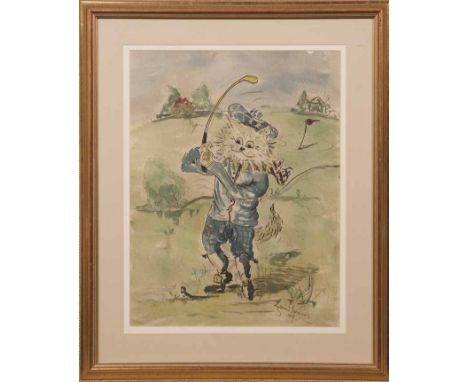 ATTRIBUTED TO LOUIS WILLIAM WAIN (BRITISH 1860-1939),
THE FOURTEENTH HOLE
watercolour, signed and dated '09
48cm x 36cm 
Moun