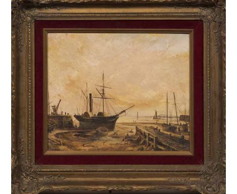 JOHN LINTON CHAPMAN (AMERICAN 1839 - 1905),
SHIPYARD, 1880
oil on panel, signed (lower left)
26cm x 29cm
Framed
Label verso: 
