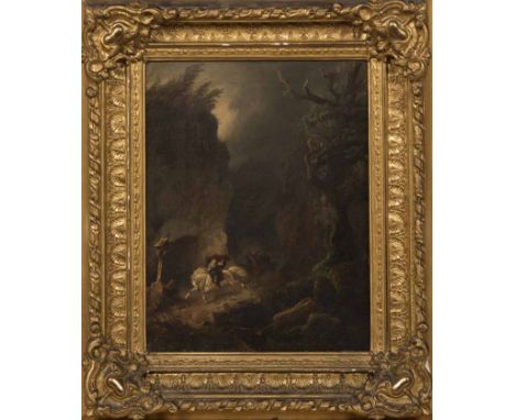 MENO MÜHLIG (GERMAN 1823 - 1873),
THE FLIGHT OF THE BLACK KNIGHT AND THE STOLEN MAIDEN
oil on canvas, signed
41cm x 31.5cm
Fr