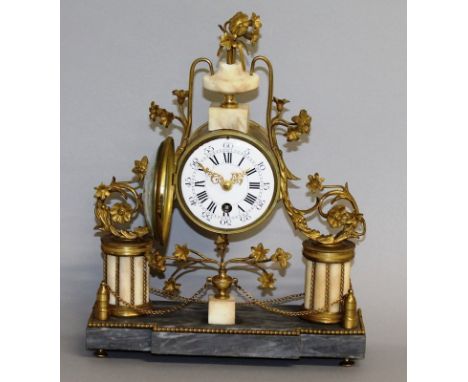 A GOOD FRENCH EMPIRE DRUM MANTLE CLOCK with circular dial, eight day movement, black and white Roman numerals also with 0-60,
